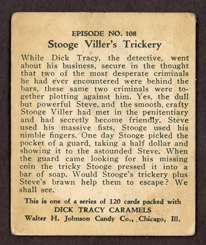 1937 Dick Tracy Caramels Card #108 Stooge Viller's Trickery (Tough High Number)1