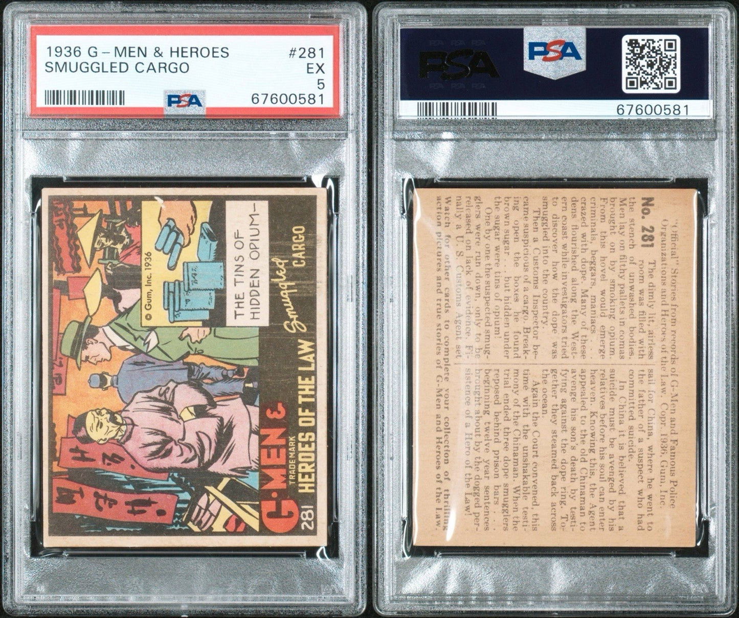 1936 Gum G Men & Heroes of the Law Gum #281 Tins of Hidden Opium (PSA 5 EX)2