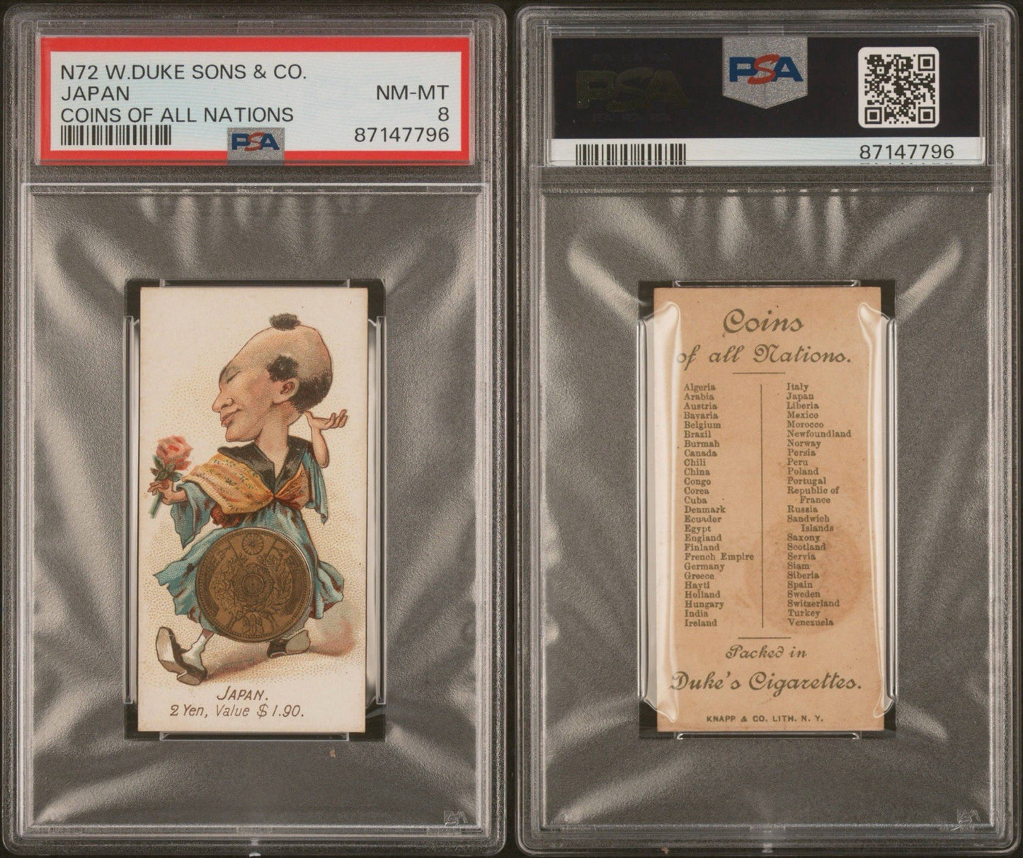 1889 N72 Duke Coins Of All Nations (PSA 8 NM/MT) Japan Pop 1/12