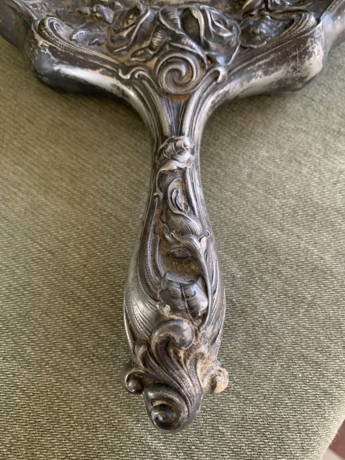 Vintage Victorian Art Nouveau Style Silverplate HAND MIRROR Repousse w/ Mandolin6