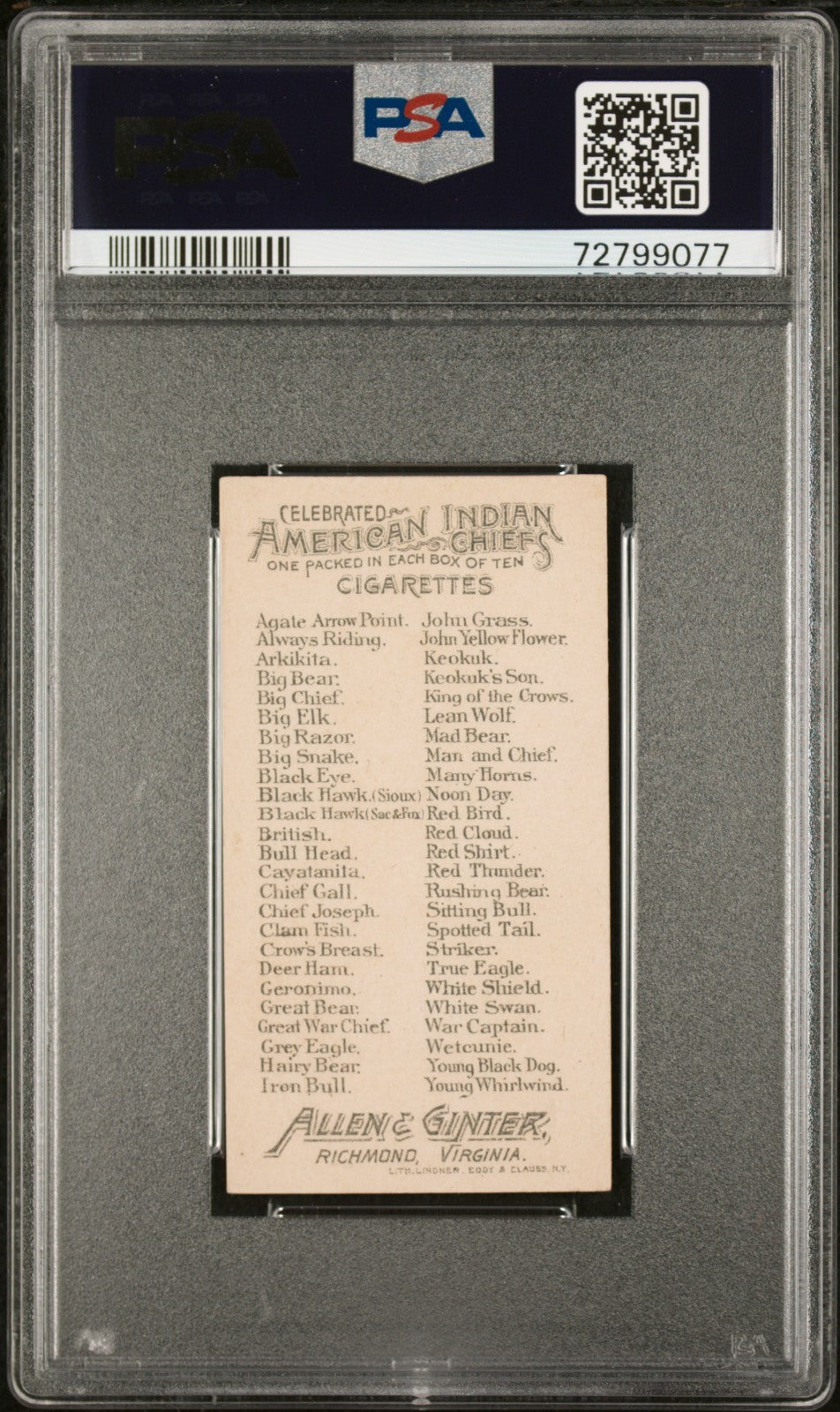 1888 N2 Allen & Ginter American Indian Chiefs (PSA 6 EX/MT) Black Hawk1