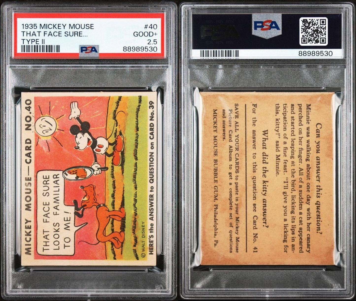 1935 R89 Mickey Mouse Gum Card #40 That Face Sure... (PSA 2.5 Good+) Type II