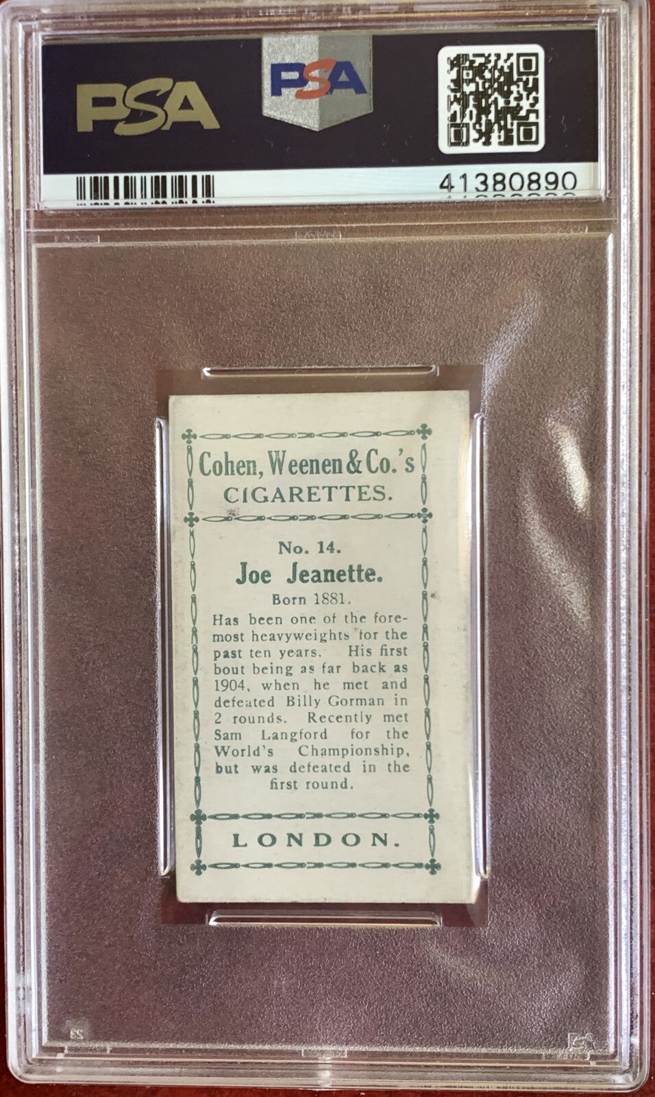 1912 COHEN WEENEN #14 Joe Jeanette (PSA 4 VG/EX) GREEN BACK Boxing1