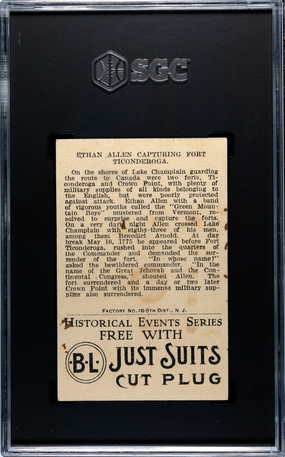 1911 Just Suits T70 Historical Events (PSA 2 GD) Ethan Allen Fort Ticonderoga1