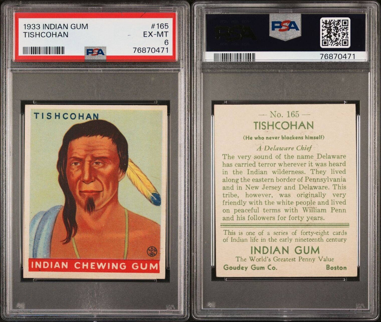 1933 Goudey Indian Gum (Series of 48) #165 Tishcohan (PSA 6 EX/MT)