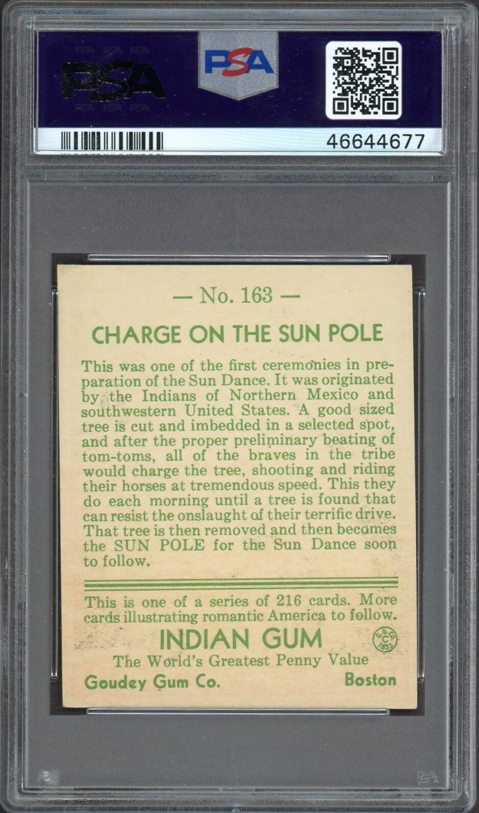 1933 Goudey Indian Gum (Series of 216) #163 Charge On The Sun Pole (PSA 6 EX/MT)1