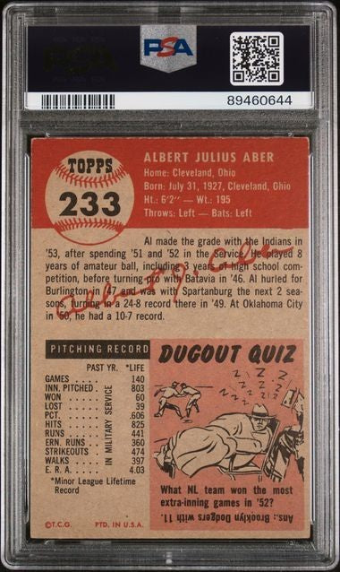 1953 Topps Al Aber Rookie Card #233 (PSA 4 VG/EX)1