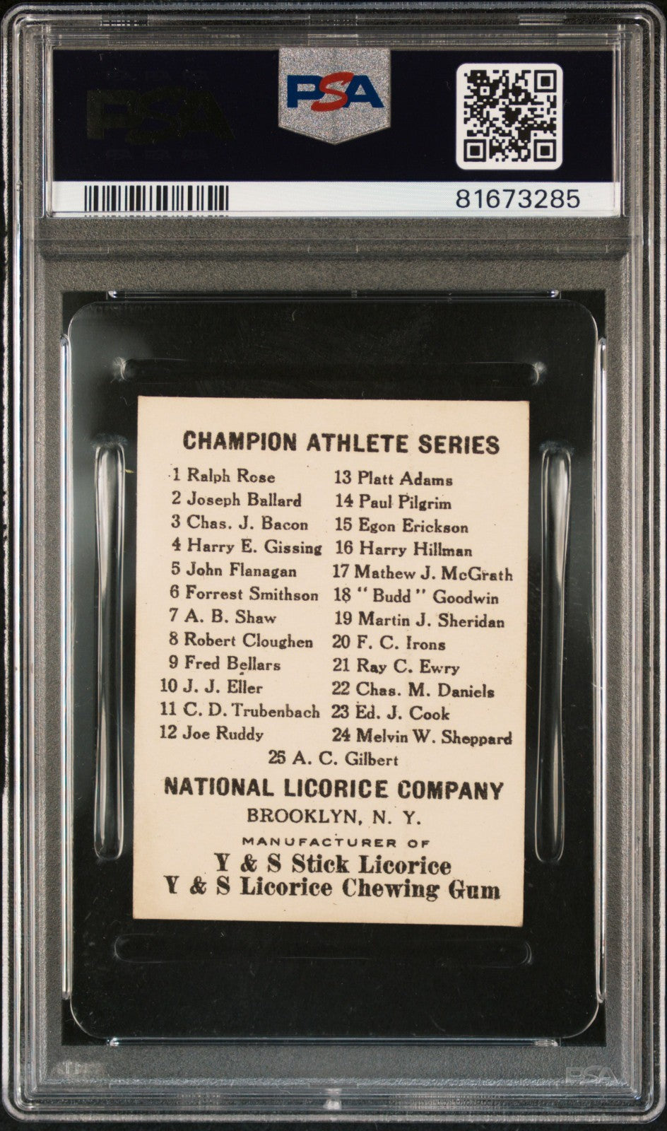 1910 National Licorice E229 Champion Athletes John Flanagan (PSA 7 NM)1