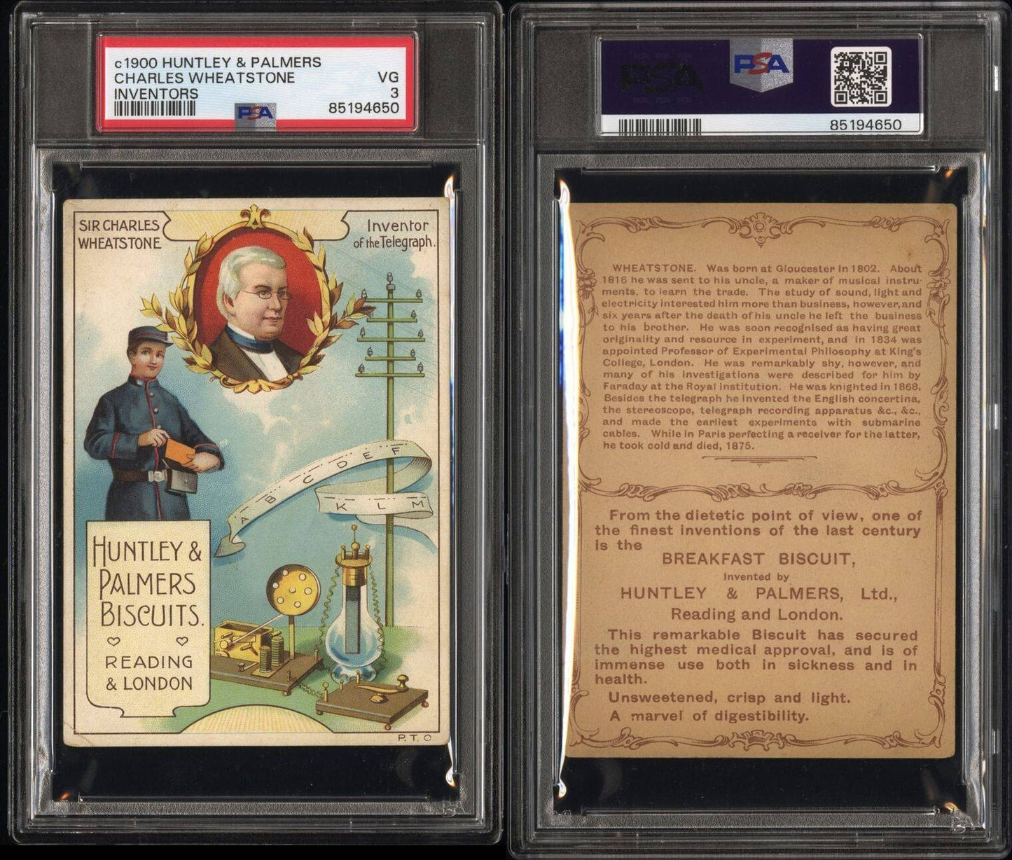 1900 HUNTLEY & PALMERS Inventors CHARLES WHEATSTONE (PSA 3 VG) Only 1 Graded3