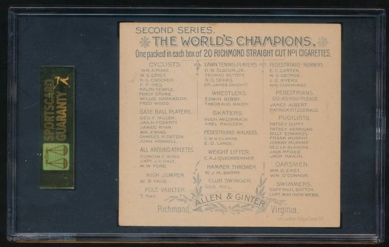 1889 N43 Allen & Ginter World Champions (SCG 2.5 G+) Walker E.D. LANGE1