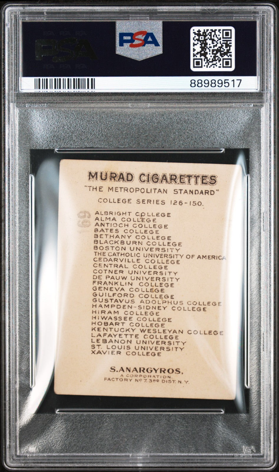 1909 T51 MURAD COLLEGE SERIES Bethany College (PSA 3 VG) Baseball1