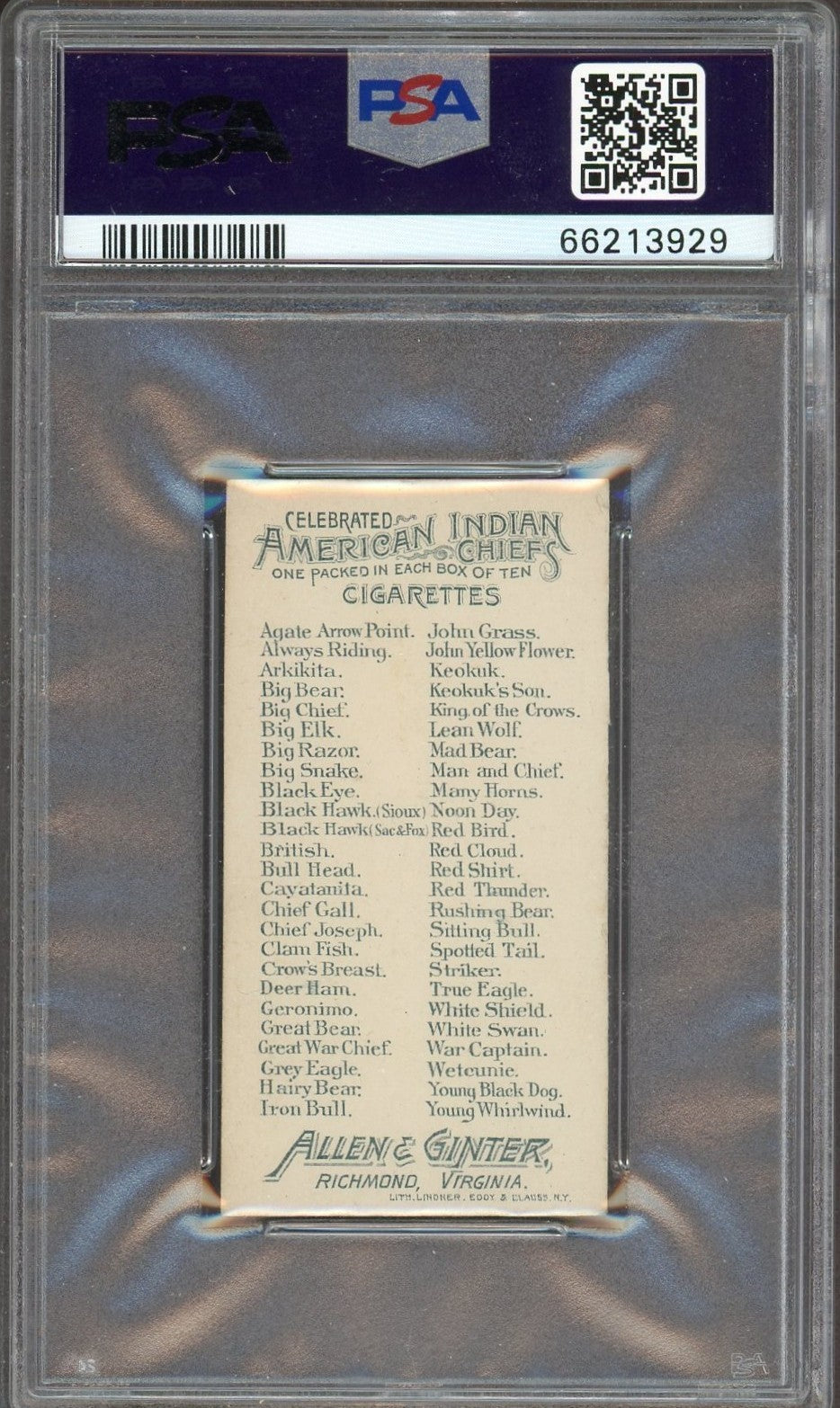 1888 N2 Allen & Ginter American Indian Chiefs (PSA 5 EX) Iron Bull1
