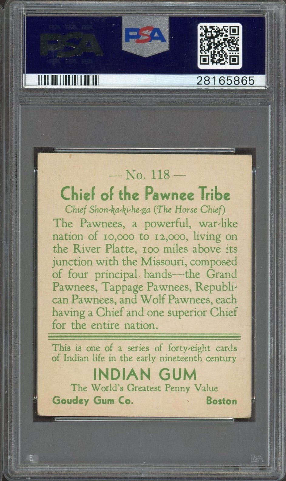 1933 Goudey INDIAN GUM Series 48 #118 Chief of the Pawnee Tribe (PSA 4.5 VG/EX+)1