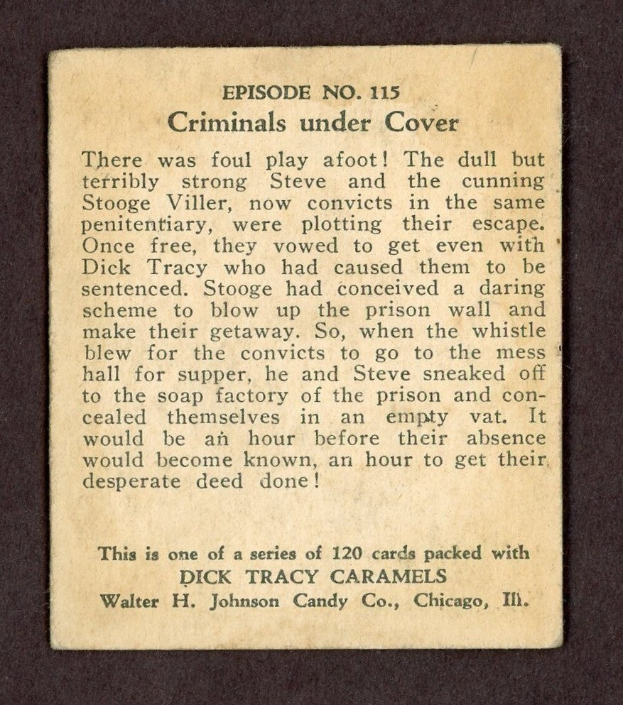 1937 Dick Tracy Caramels Card #115 Criminals Under Cover (Tough High Number)1
