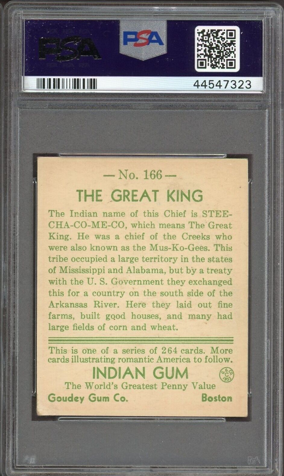 1933 Goudey Indian Gum (Series of 264) #166 The Great King (PSA 4 VG/EX)