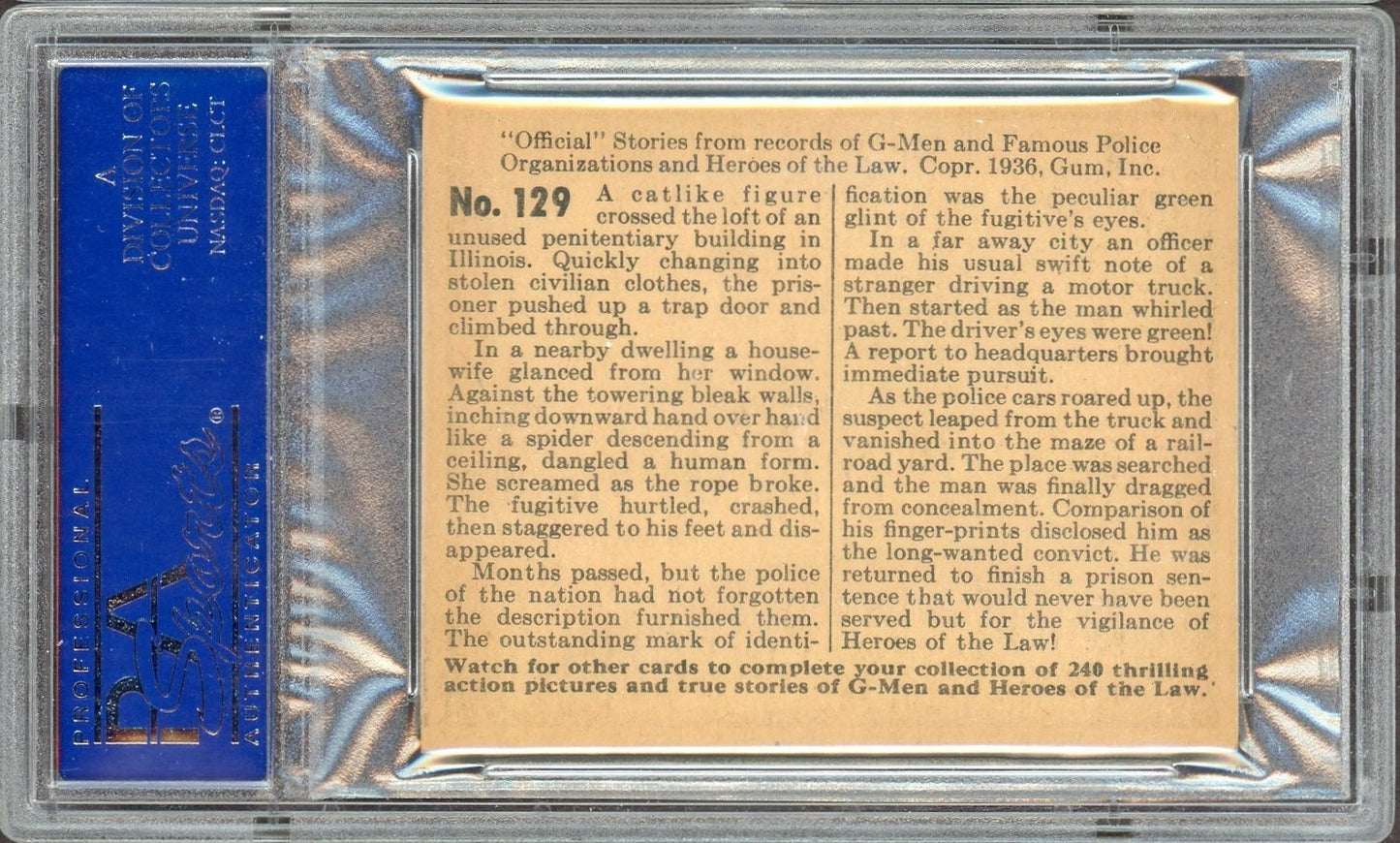 1936 Gum G-Men & Heroes of the Law #129 The Human Spider (PSA 7 NM)1