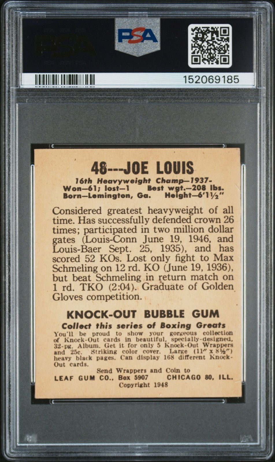1948 Leaf Boxing Card #48 Joe Louis (PSA 5 EX) World Heavyweight Champ HOF1
