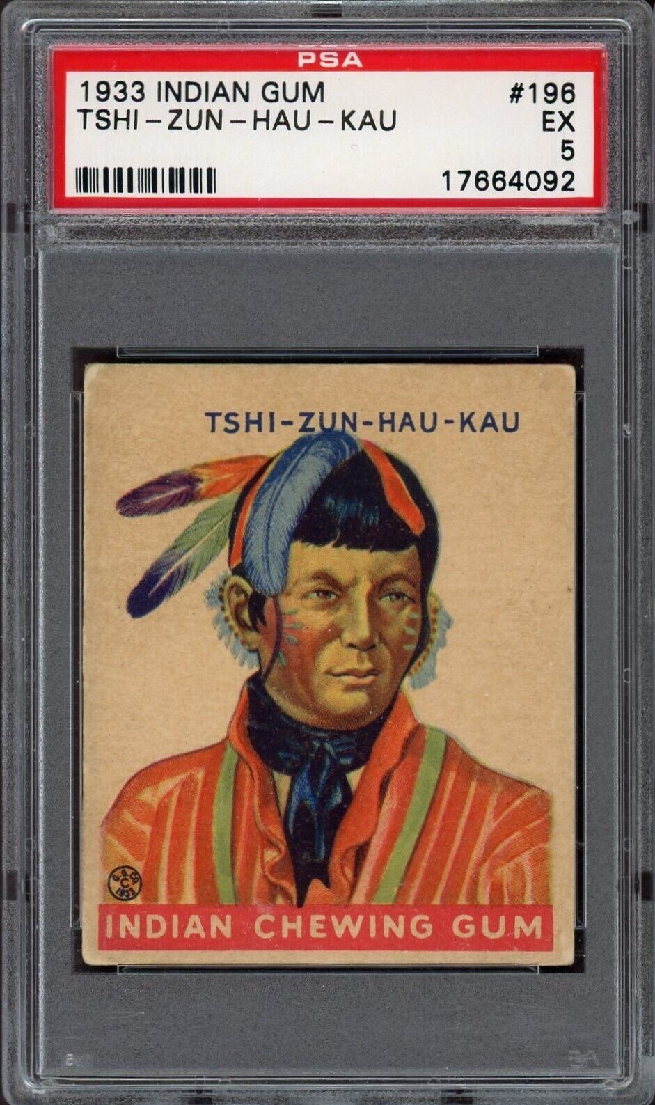 1933 Goudey Indian Gum (Series of 312 WHITE) #196 Tshi-Zun-Hau-Kau (PSA 5 EX)