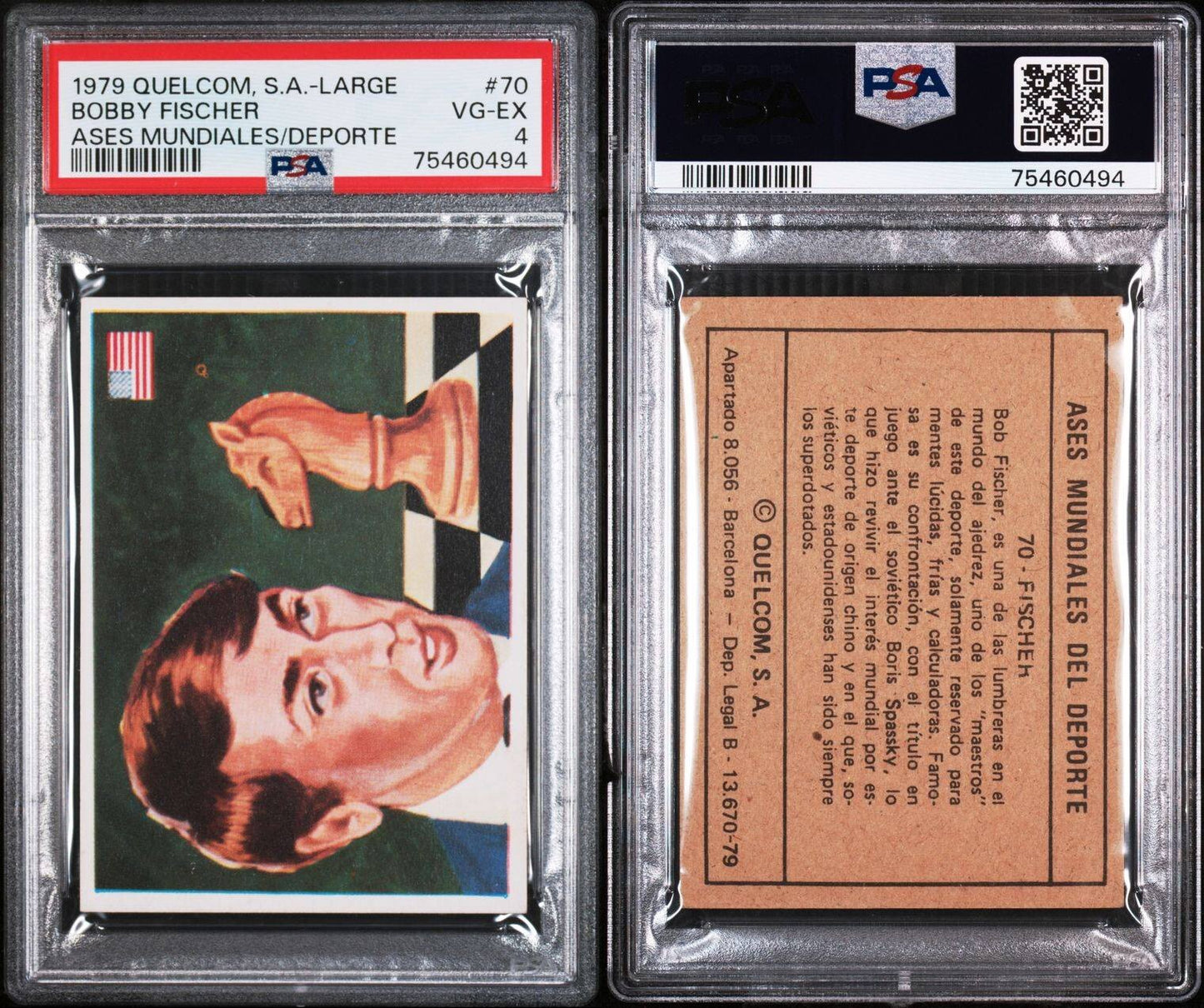 1979 Quelcom Ases Mundiales Del Deporte #70 BOBBY FISCHER (PSA 4) Chess Champion2
