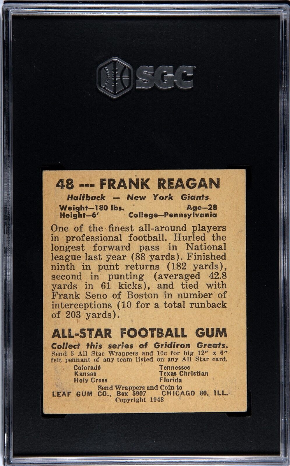 1948 Leaf Football #48 Frank Reagan (SGC 5 EX)