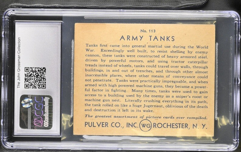 1935 R108 Pulver Co. Gum Pictures #113 Army Tanks (CGC 6 EX/MT)1