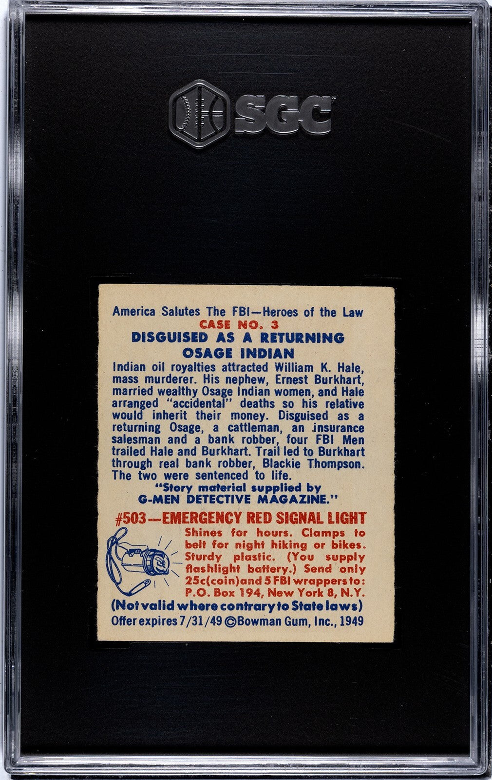 1949 Bowman "America Salutes The FBI" #3 Disguised as Osage Indian (SGC 7 NM)1