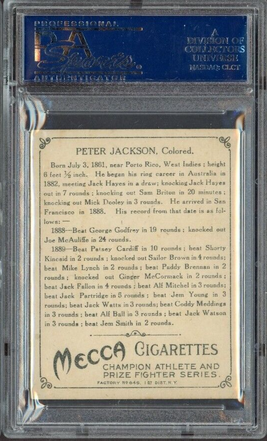 1910 Mecca Cigarettes T220 Peter Jackson (PSA 4 VG/EX) Boxing Hall of Fame1