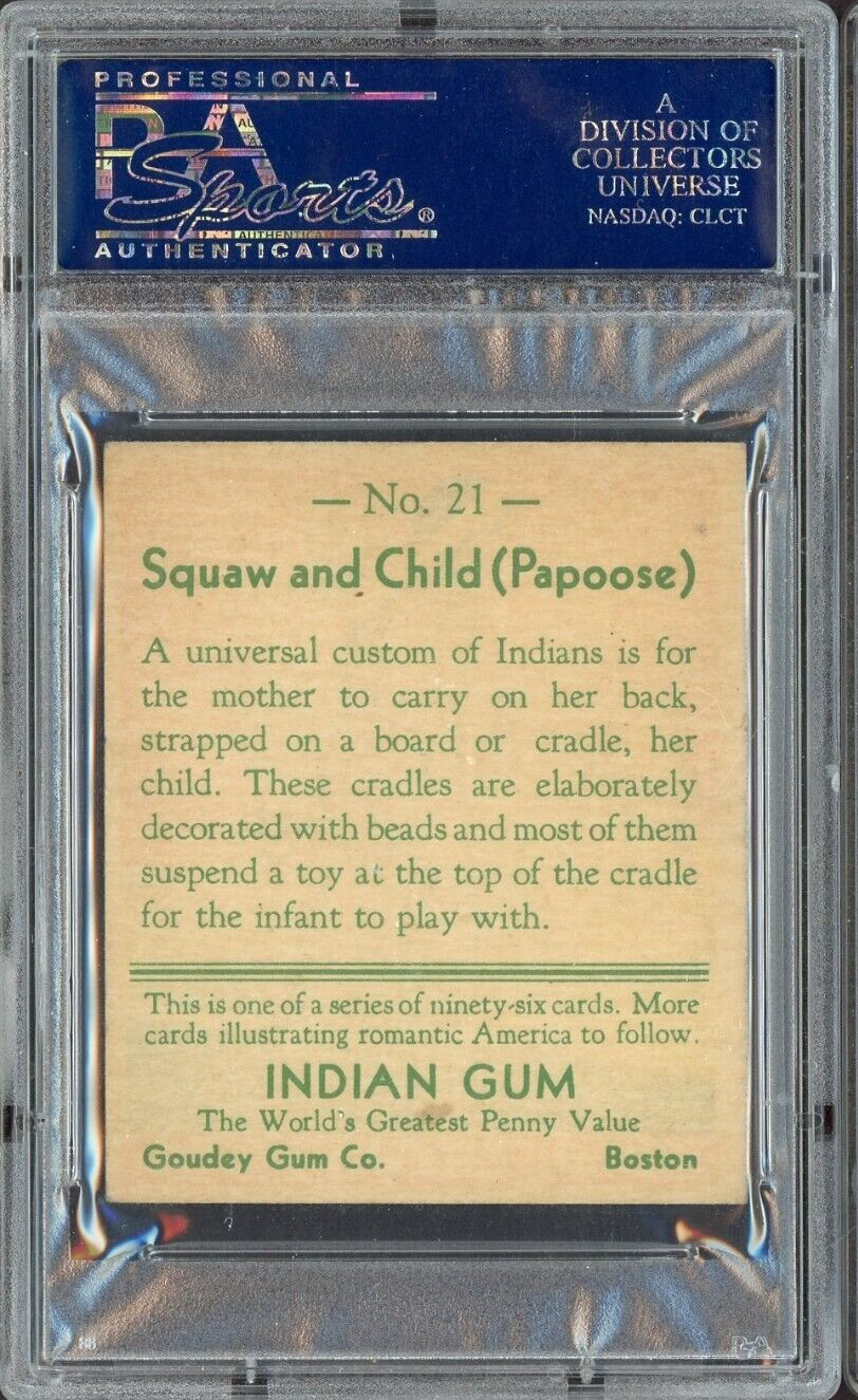 1933 Goudey INDIAN GUM (Series of 96) #21 Squaw and Child (Papoose) PSA 6 EX/MT1