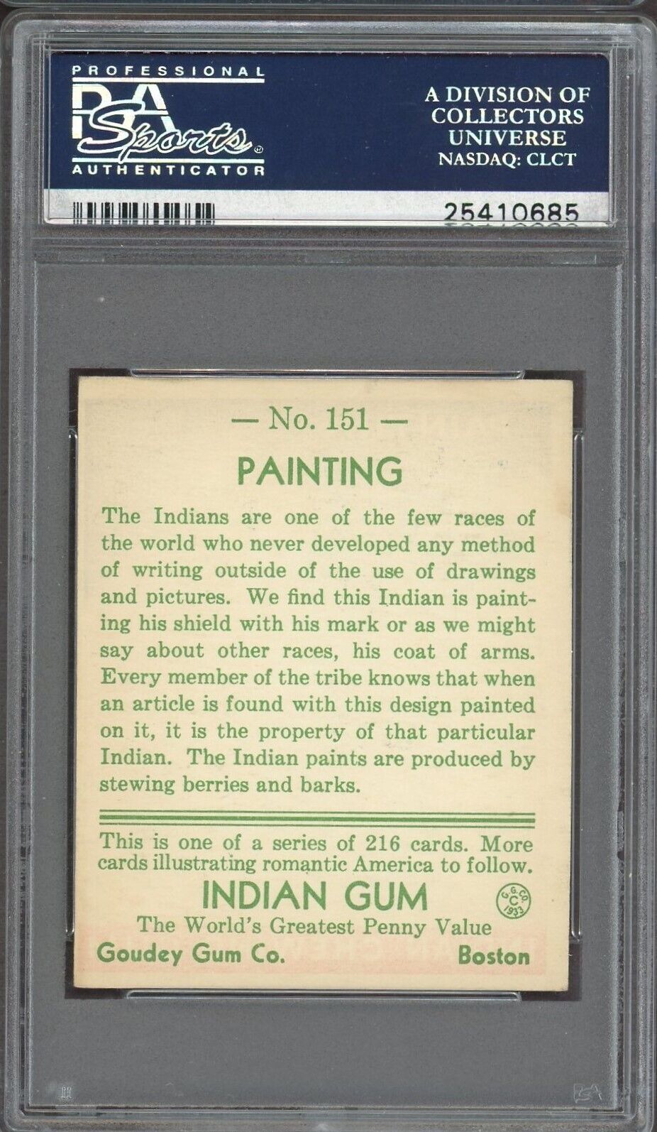 1933 Goudey Indian Gum (Series of 216) #151 Painting (PSA 6 EX/MT)
