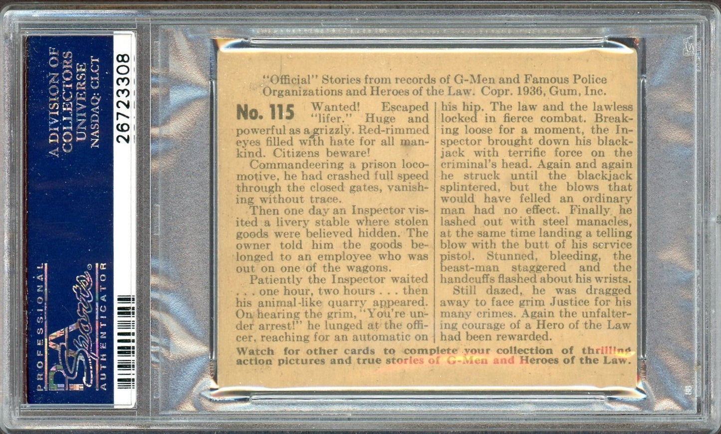 1936 G Men & Heroes of the Law #115 Binding The Beast (PSA 4 VG/EX) Rare Number1