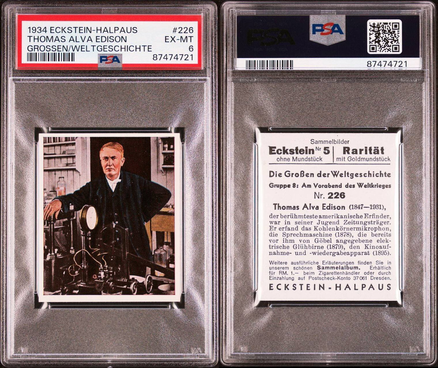 1934 Eckstein Halpaus #226 Thomas Alva Edison (PSA 6 EX/MT) Inventor2