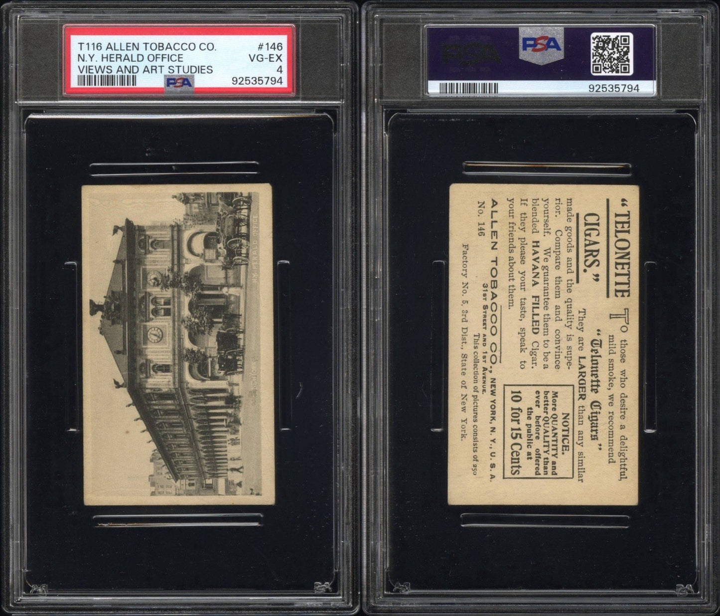 1903 T116 Allen Tobacco Telonette Art Studies #146 New York Herald (PSA 4 VG/EX)2