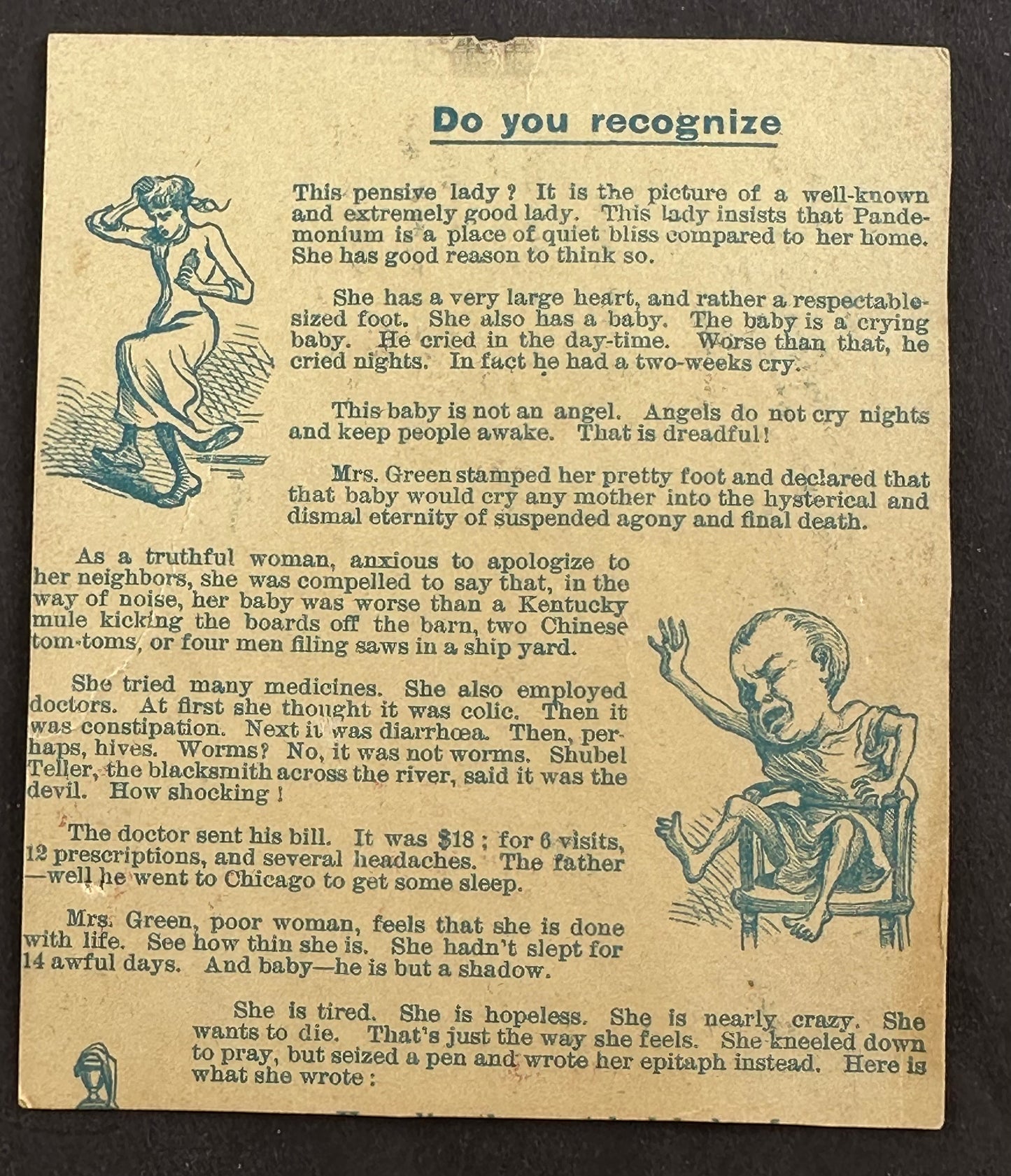 1887 New York Calendar Card "A Castoria Baby"