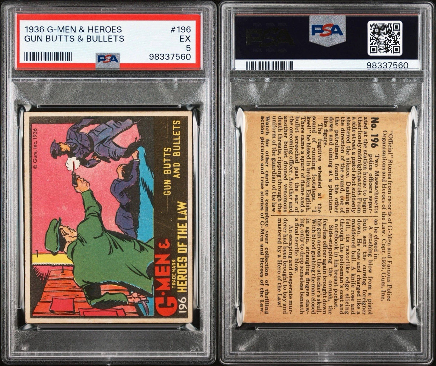 1936 G-Men & Heroes of the Law #196 Gun Butts And Bullets (PSA 5 EX) Rare Number