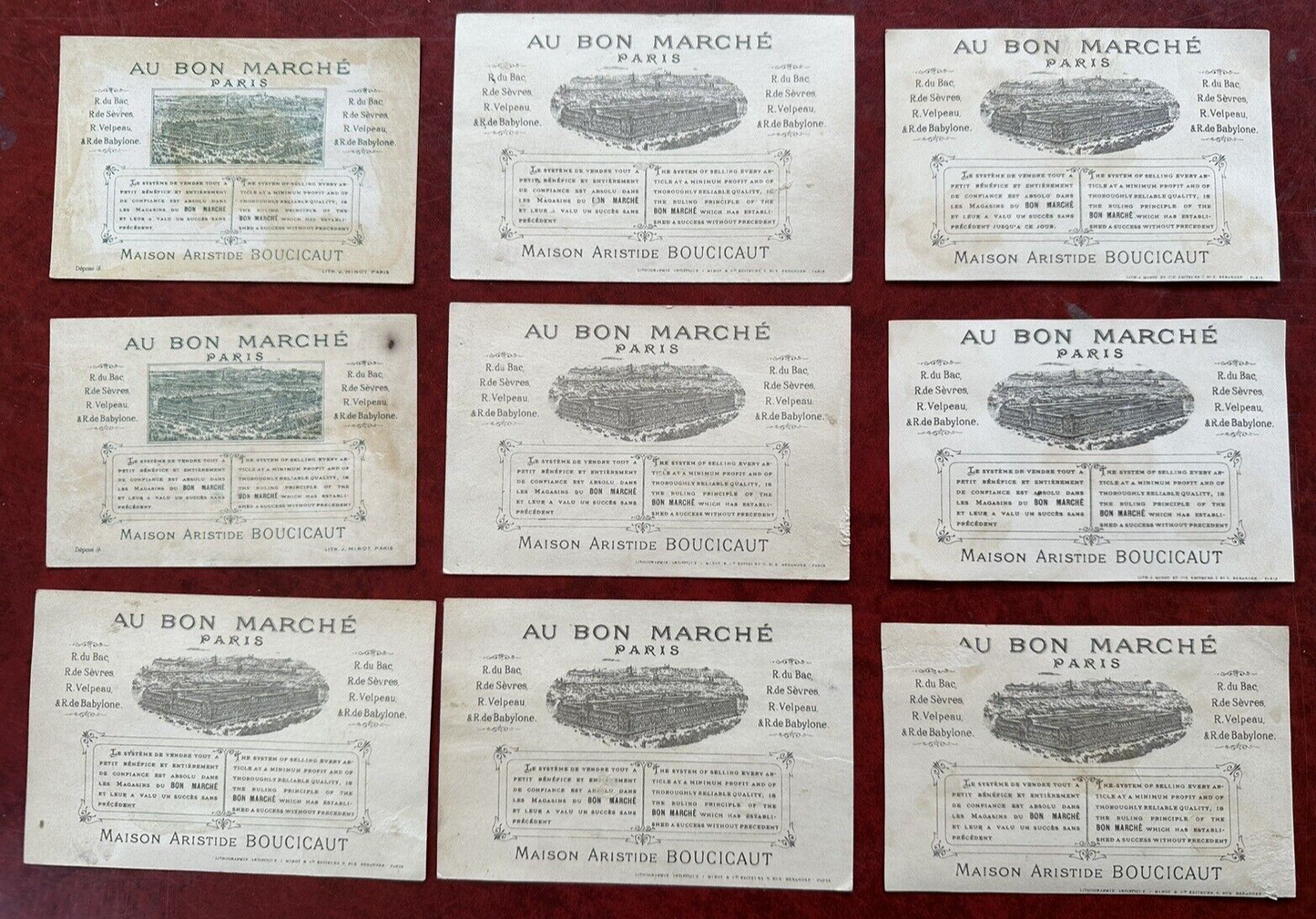 Au Bon Marche Trade Cards Complete Set of (6) Cards - FISHING