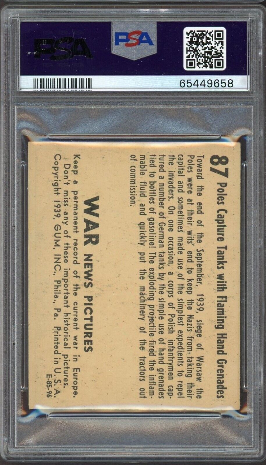 1939 War News Pictures #87 Poles Capture Tanks Flaming Hand Grenades PSA 7.5 NM+