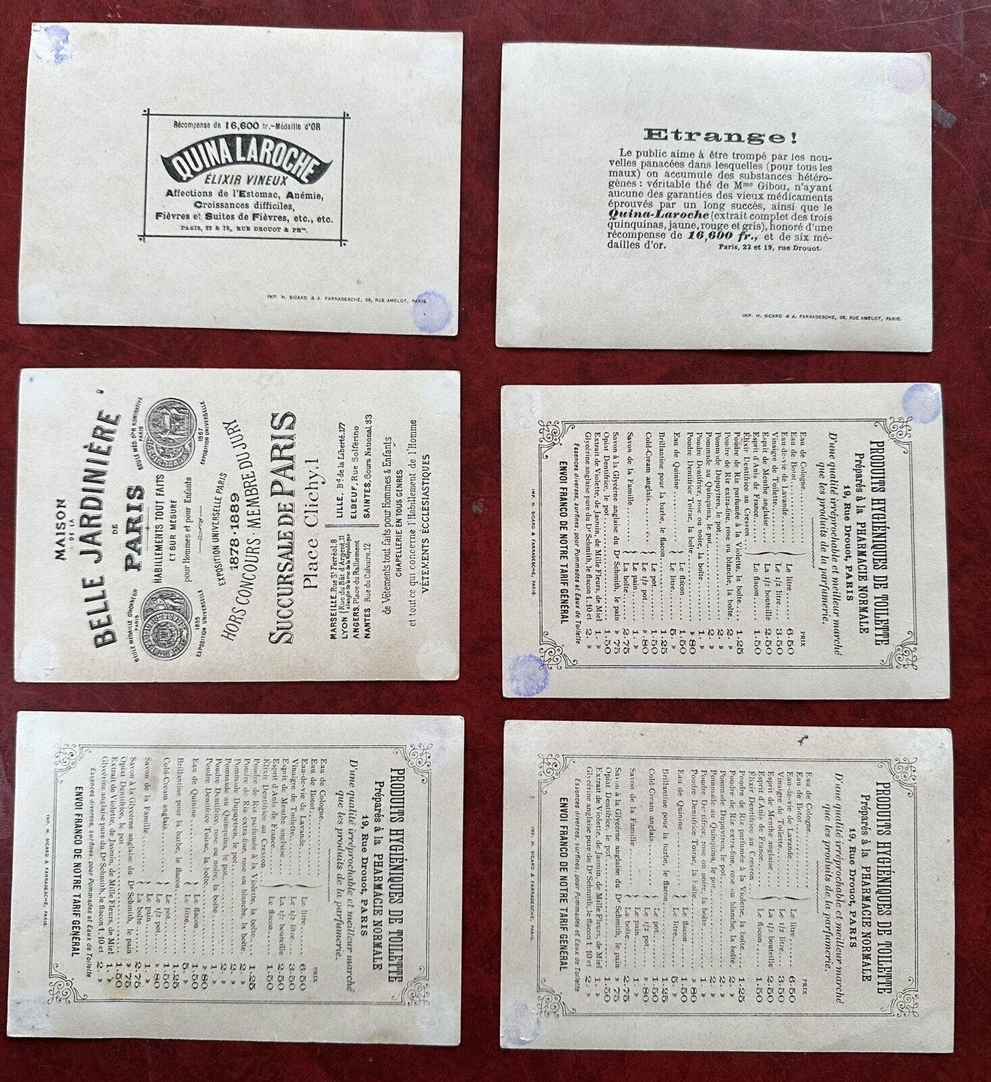 Antique French Pharmacy Trade Cards Lot of (6) Cards - Seven Deadly Sins