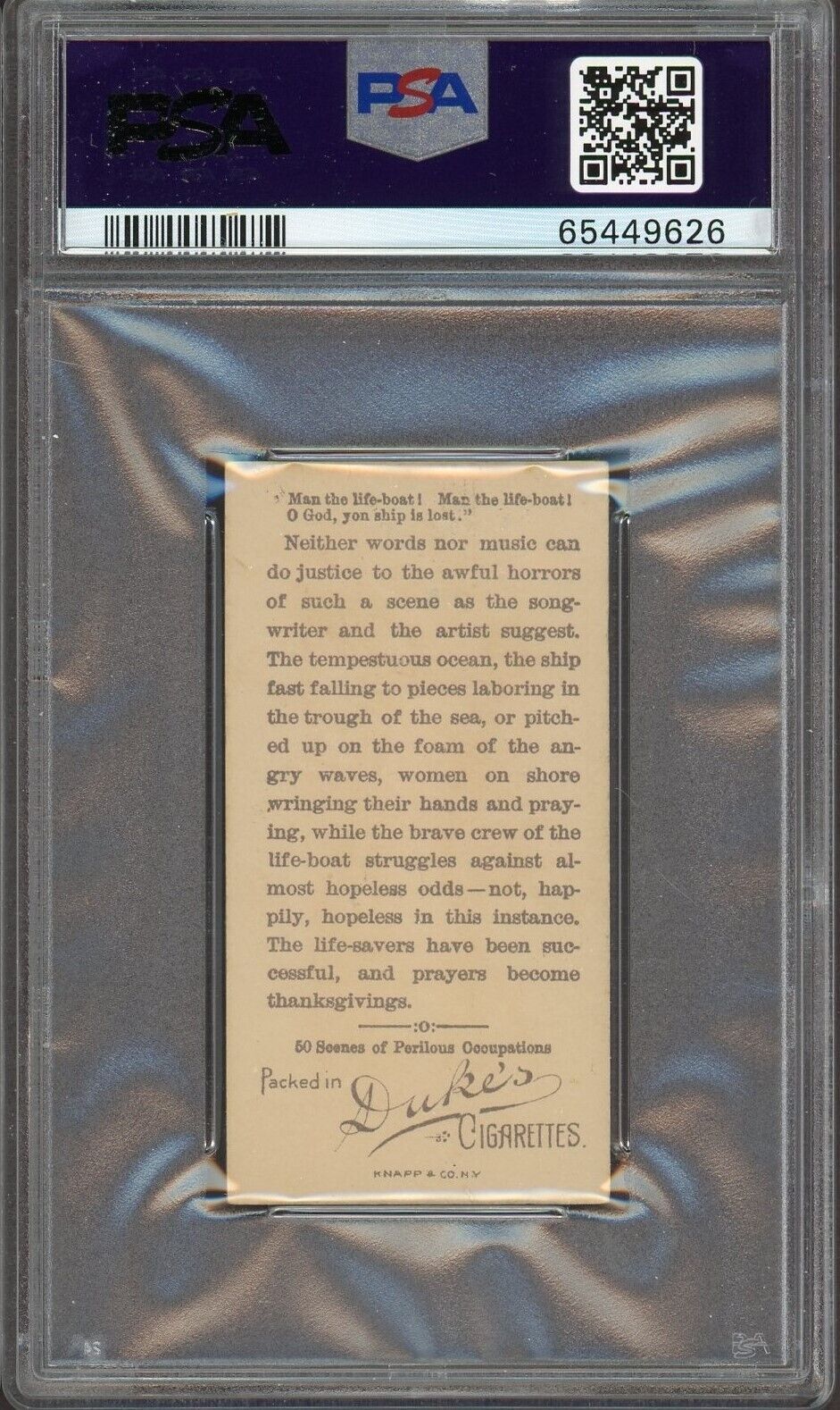1888 N86 Duke Sons & Co Perilous Occupations THE LIFE SAVERS (PSA 5 EX)