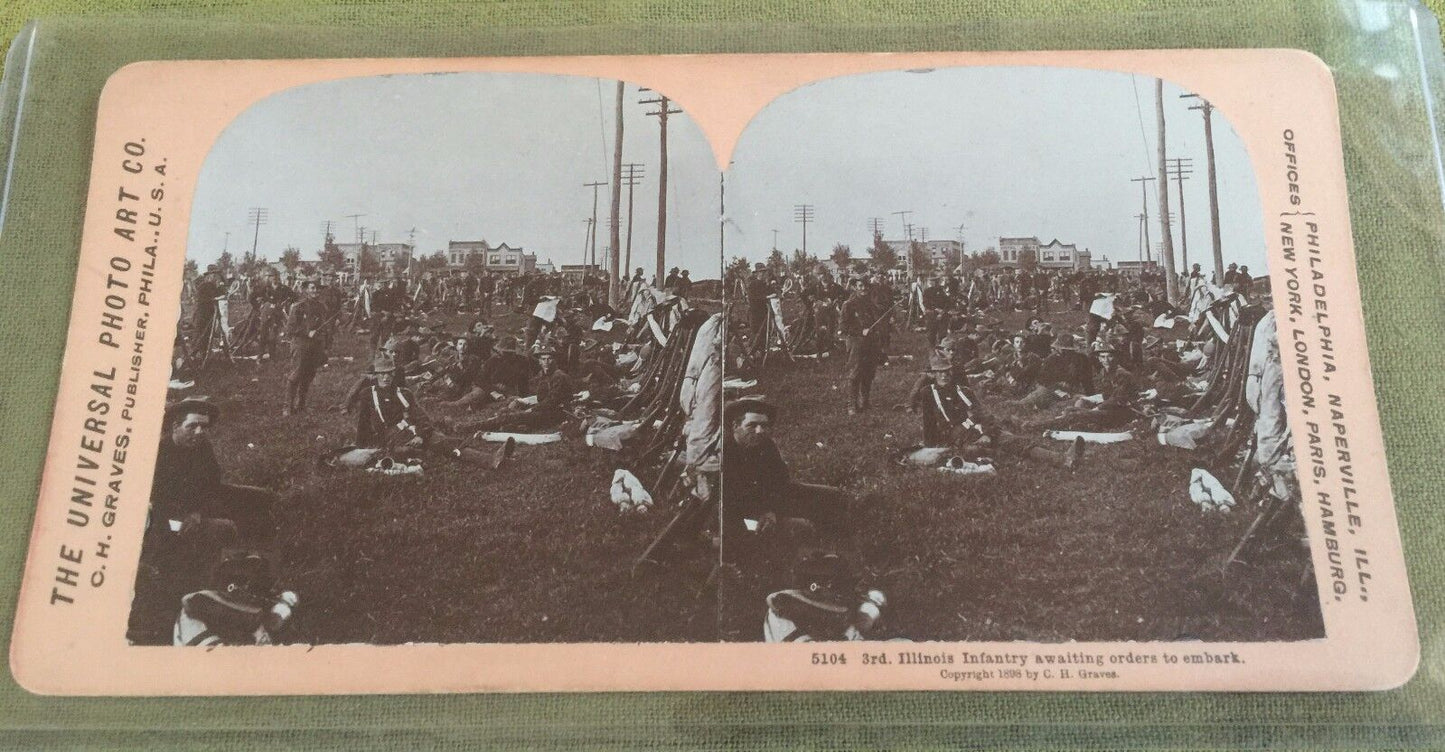 Vintage 3rd Illinois Infantry Stereoscope Stereo Viewer CARD #5104 Graves