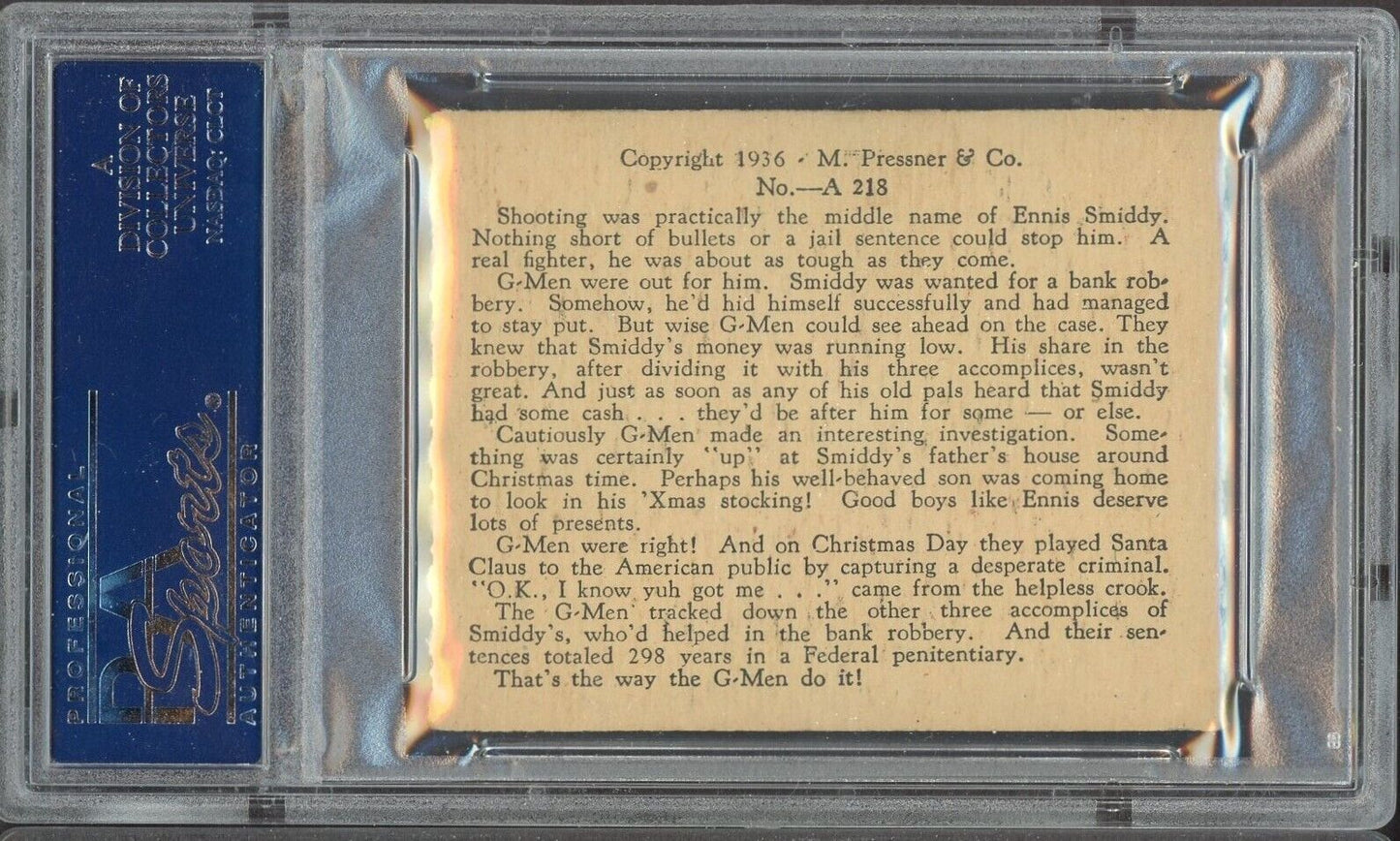 1936 R61 Government Agents Public Enemies A218 Christmas Day Capture PSA 8 NM/MT