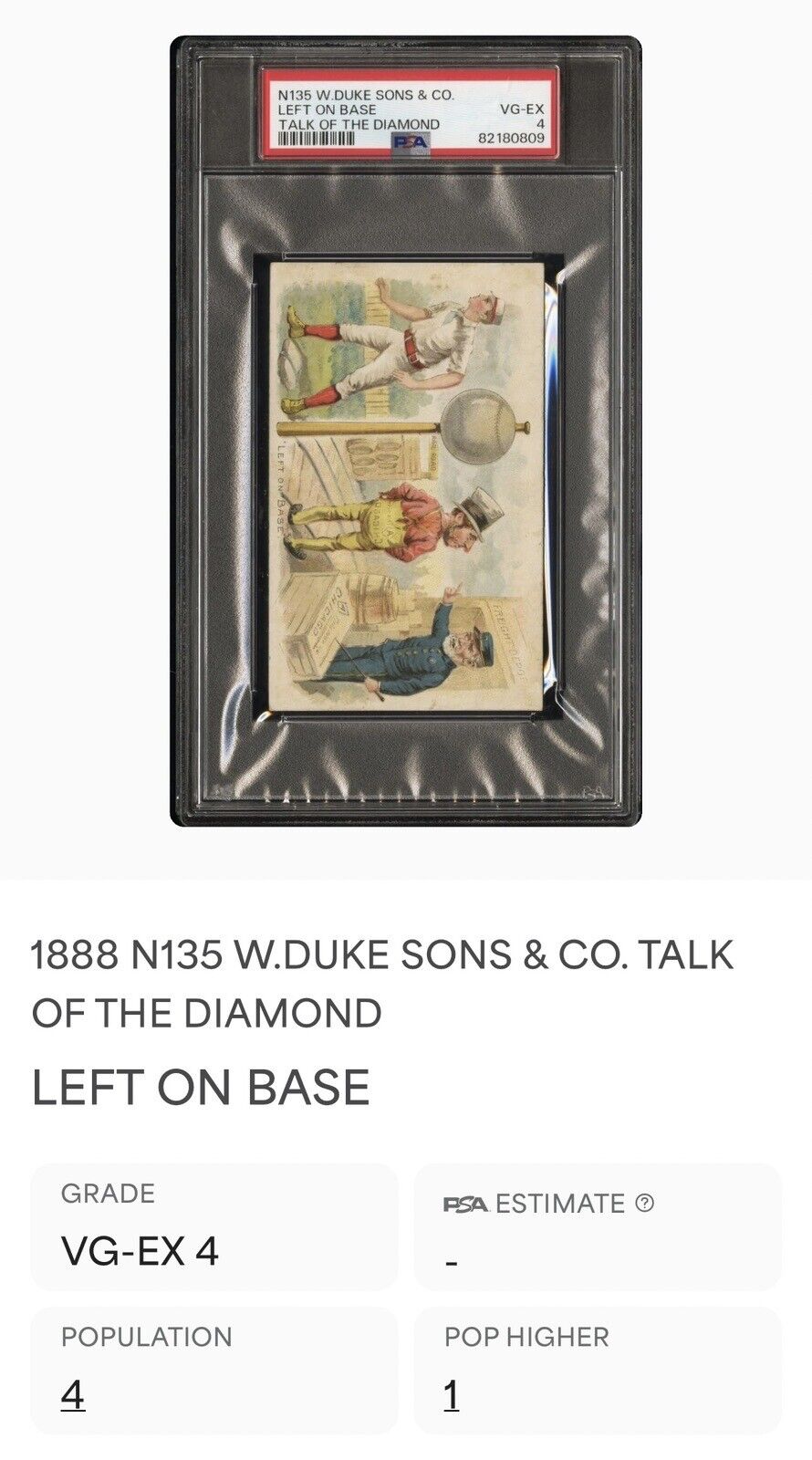 N135 Duke Honest Long Cut "Talk of the Diamond" LEFT ON BASE (PSA 4 VG/EX)