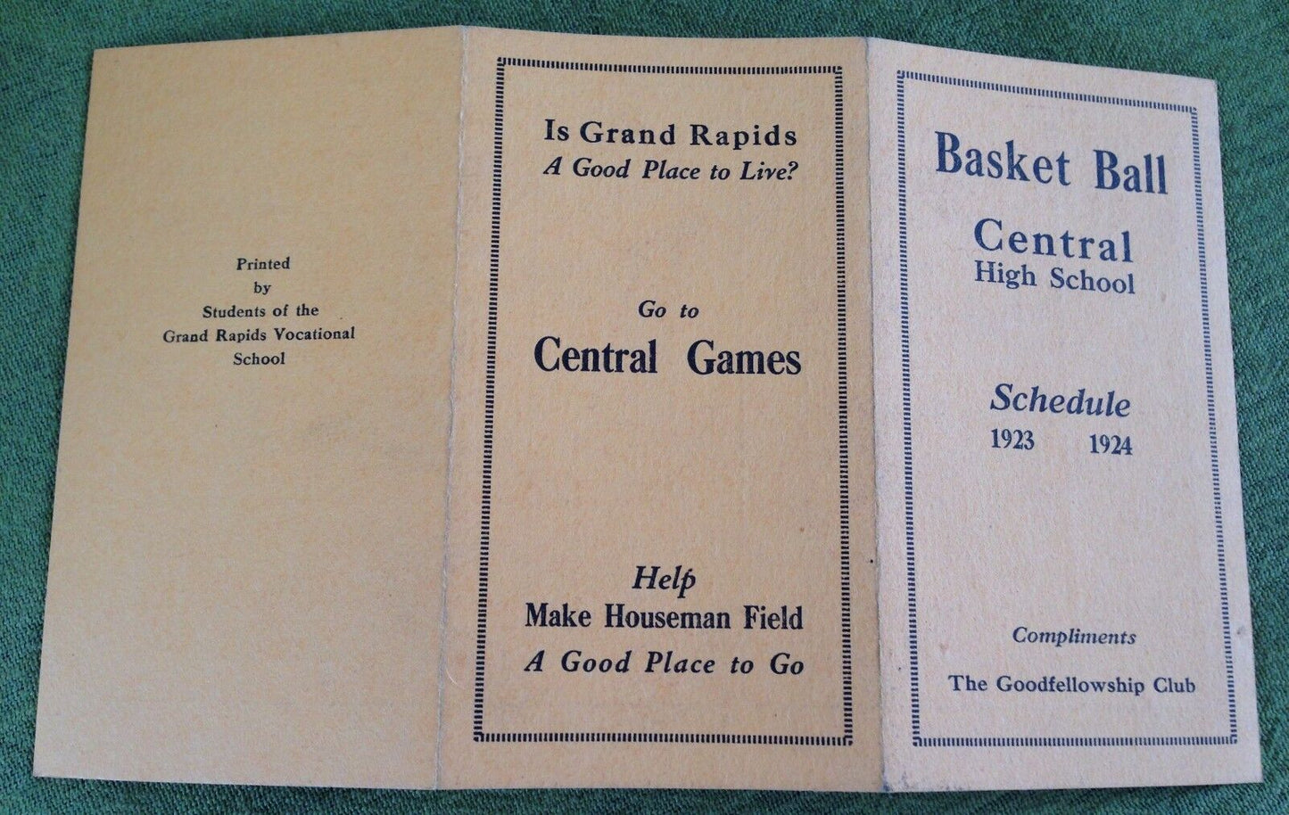 1923 - 1924 Central High School Basketball Schedule GRAND RAPIDS Michigan