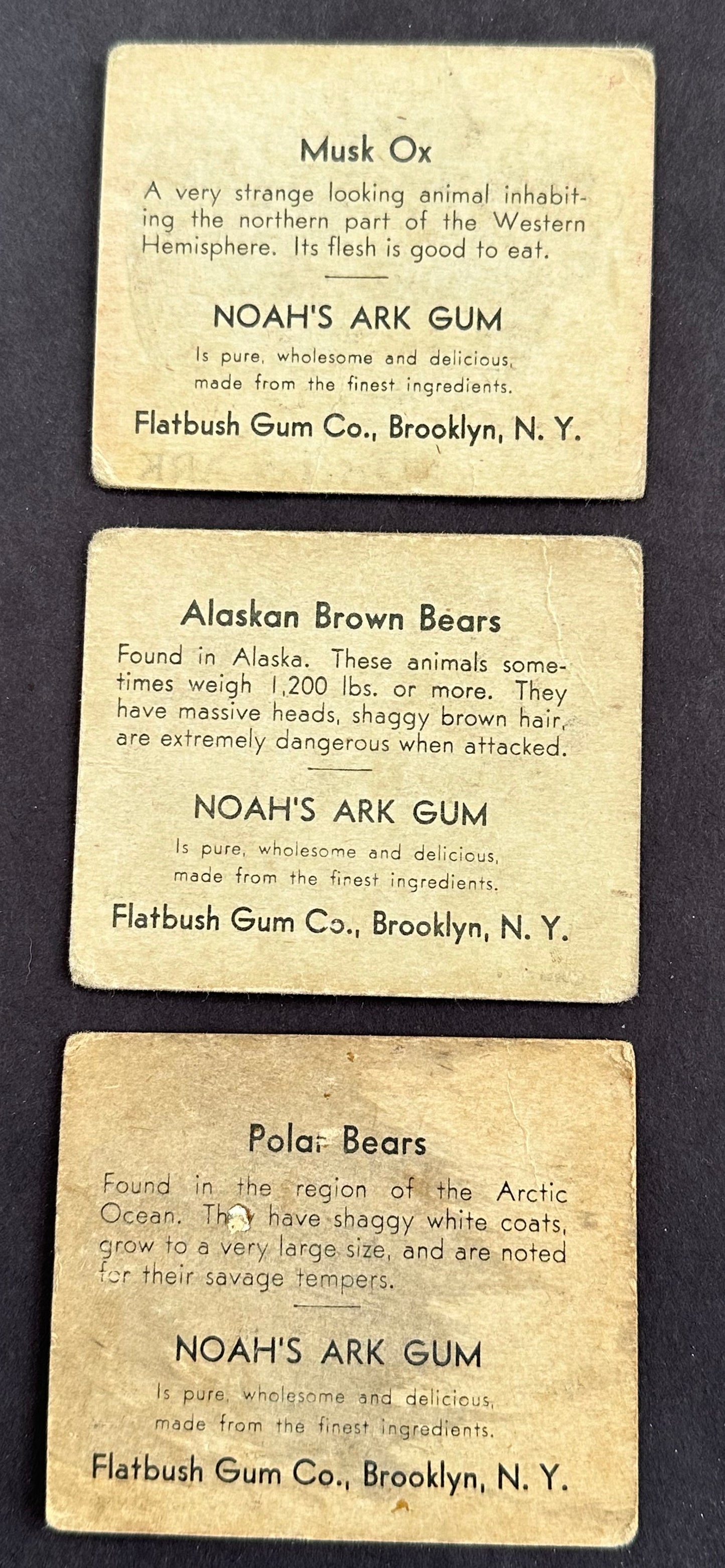 Noah’s Ark Gum Cards (3) Fair to Good Cond.