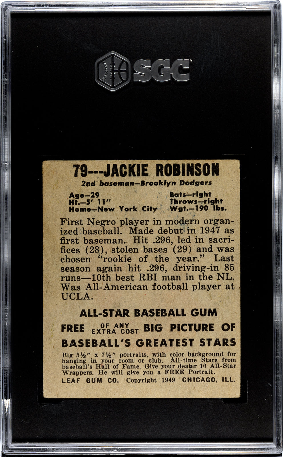 1948 Leaf Jackie Robinson (SGC A Altered) True ROOKIE Card!