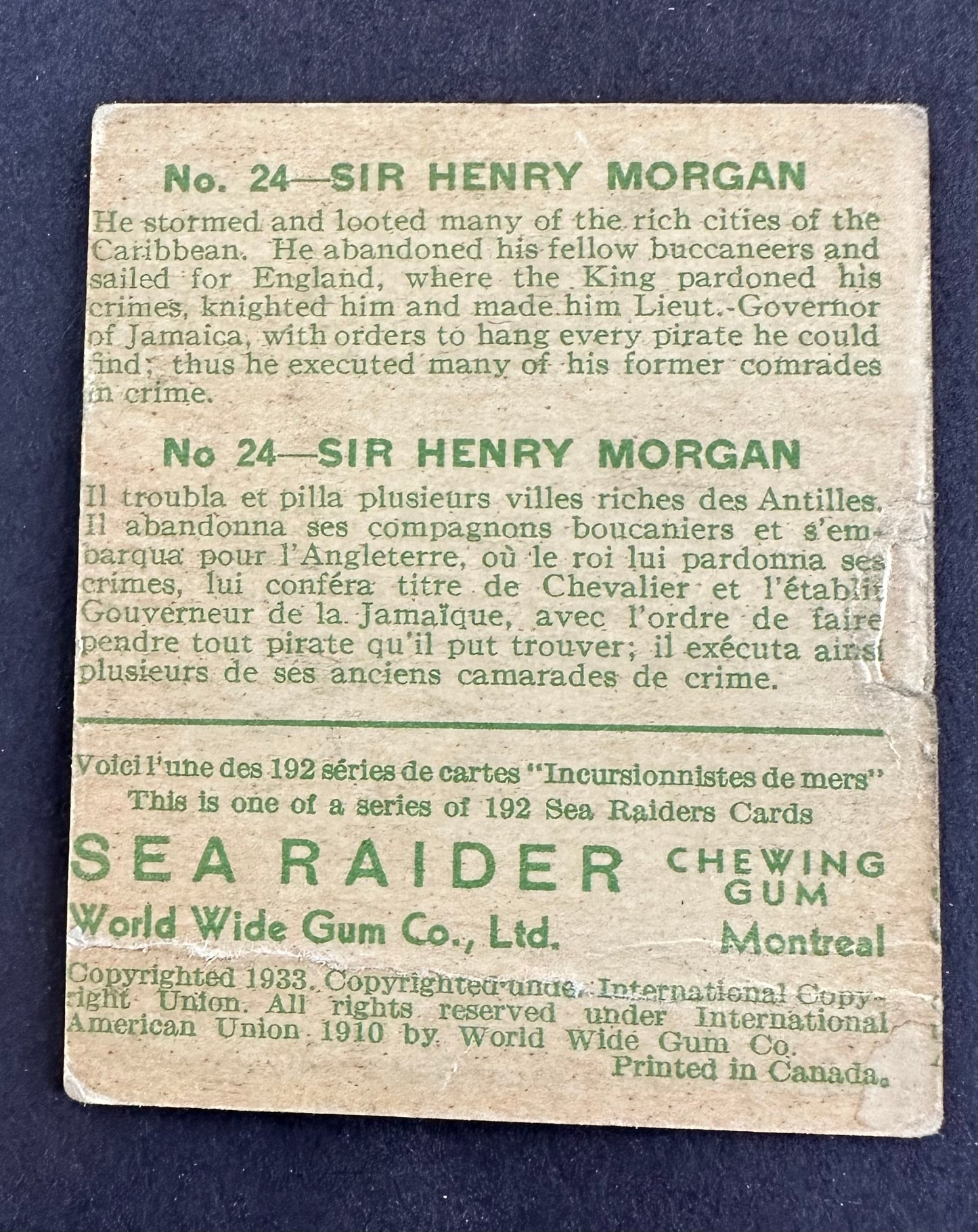 1933 Sea Raiders #24 Henry Morgan (Poor)