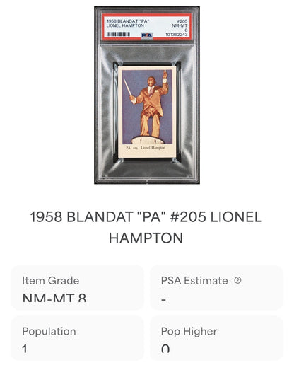 1958 Blandat Dutch Gum "PA" #205 Lionel Hampton (PSA 8 NM/MT) Pop 1 Highest2