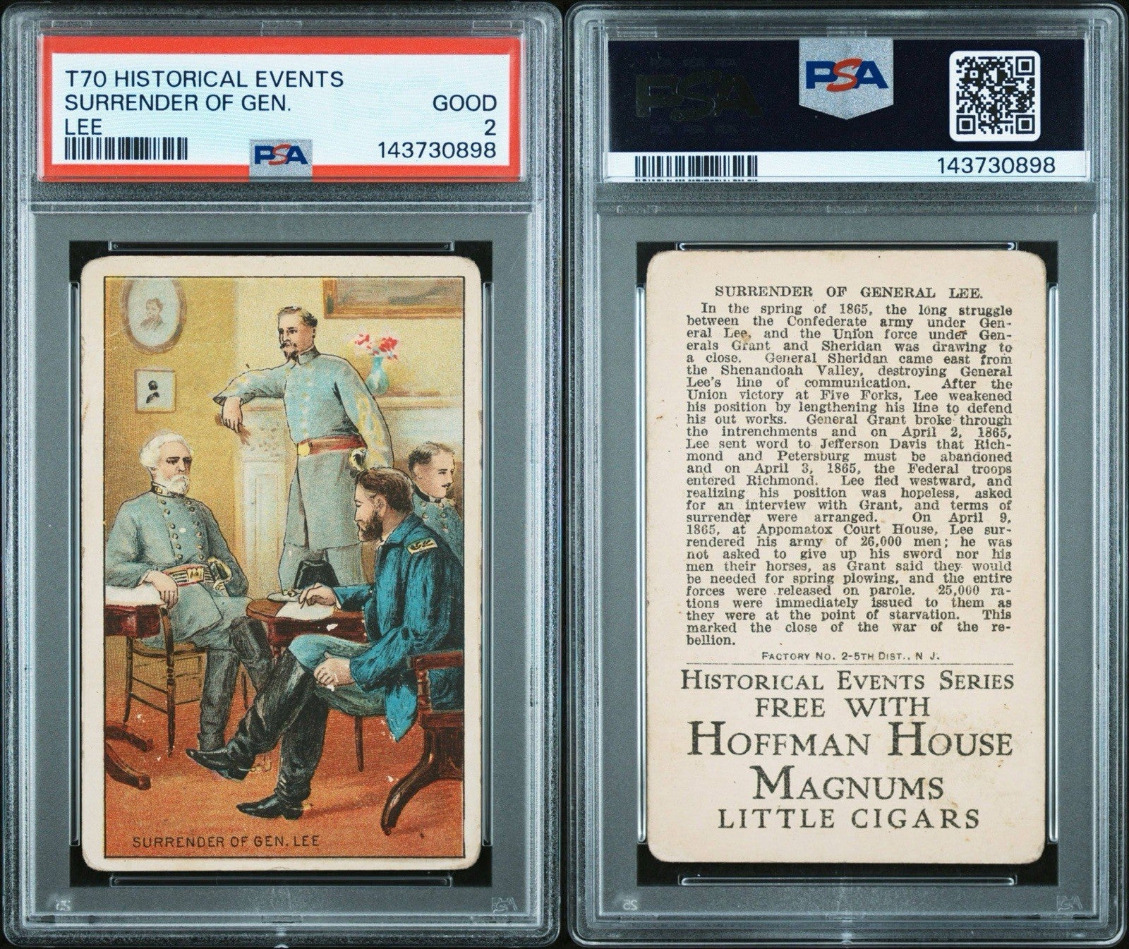 1911 Hoffman House T70 Historical Events (PSA 2 GD) Surrender of General Lee2