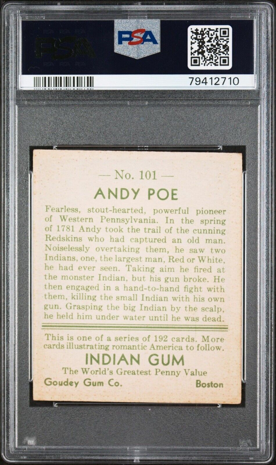 1933 Goudey INDIAN GUM (Series of 192) #101 Andy Poe (PSA 6 EX/MT)