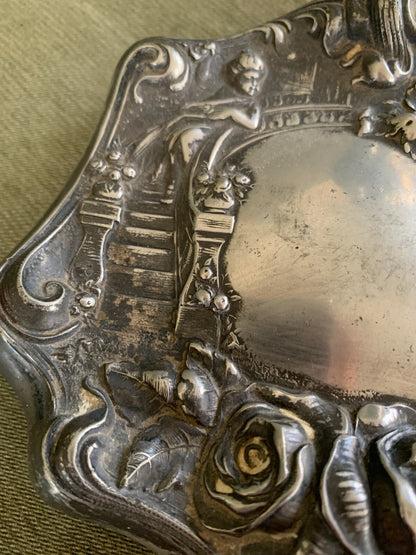 Vintage Victorian Art Nouveau Style Silverplate HAND MIRROR Repousse w/ Mandolin5