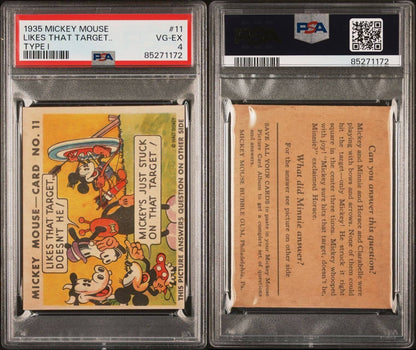 1935 Mickey Mouse Gum Card  #11 Type I "Likes That Target" (PSA 4 VG/EX)